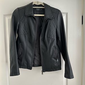 Black faux leather motorcycle jacket